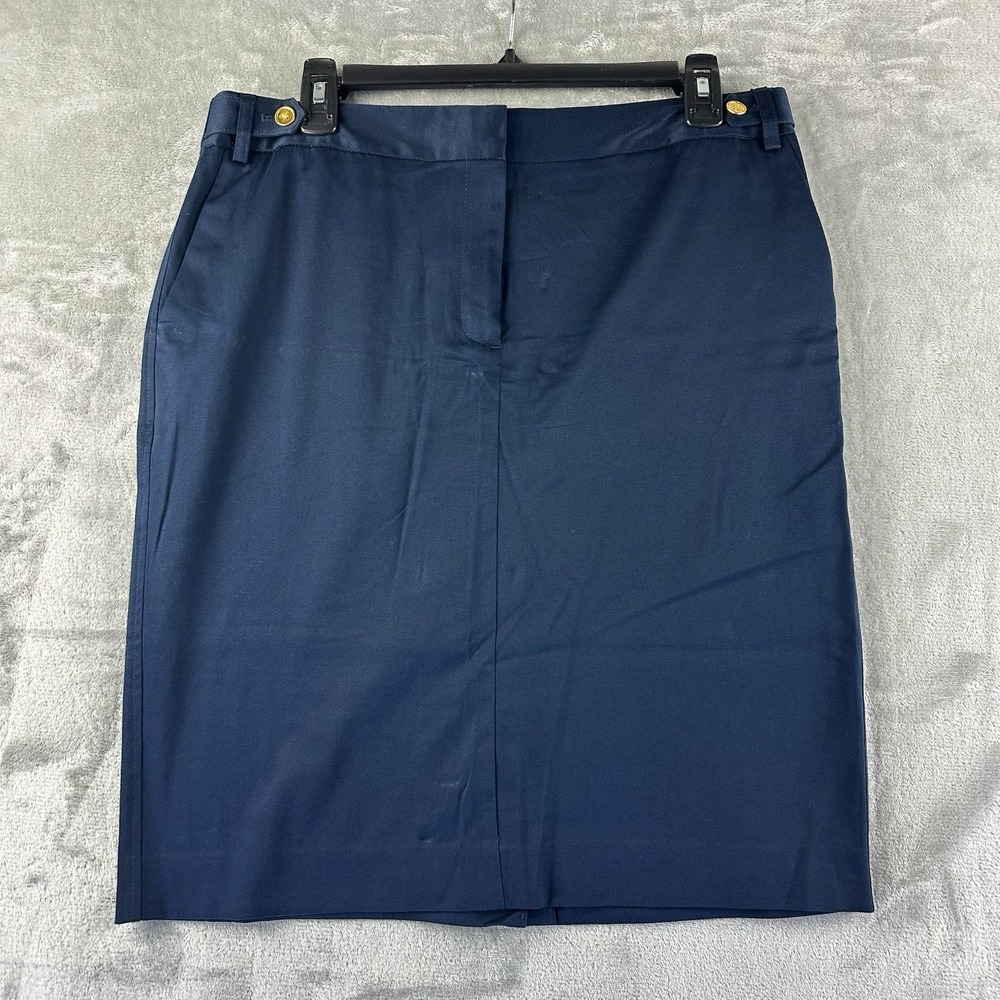 Jones New York Pencil Skirt Women's 8 Navy Blue Front Closure Pockets.
